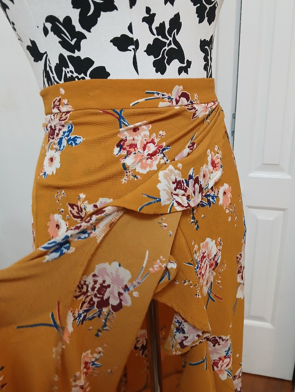iris Mustard Floral Ruffle Midi Skirt - Picture 7 of 10